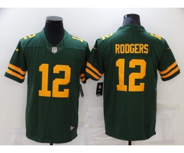 Men's Green Bay Packers #12 Aaron Rodgers Green Yellow 2021 Vapor Untouchable Stitched NFL Nike Limited Jersey