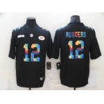 Men's Green Bay Packers #12 Aaron Rodgers Multi-Color Black 2020 NFL Crucial Catch Vapor Untouchable Nike Limited Jersey
