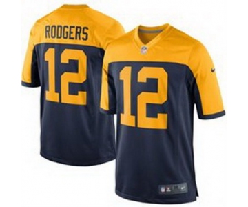 Men's Green Bay Packers #12 Aaron Rodgers Navy Blue Gold Alternate NFL Nike Game Jersey