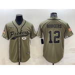 Men's Green Bay Packers #12 Aaron Rodgers Olive 2022 Salute to Service Cool Base Stitched Baseball Jersey