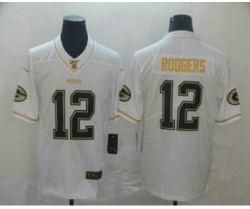 Men's Green Bay Packers #12 Aaron Rodgers White 100th Season Golden Edition Jersey
