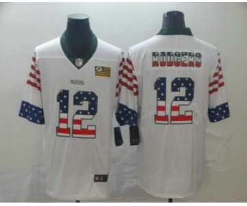 Men's Green Bay Packers #12 Aaron Rodgers White Independence Day Stars  Stripes Jersey