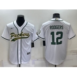 Men's Green Bay Packers #12 Aaron Rodgers White Stitched MLB Cool Base Nike Baseball Jersey