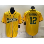 Men's Green Bay Packers #12 Aaron Rodgers Yellow Stitched MLB Cool Base Nike Baseball Jersey
