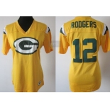 Nike Green Bay Packers #12 Aaron Rodgers 2012 Yellow Womens Field Flirt Fashion Jersey