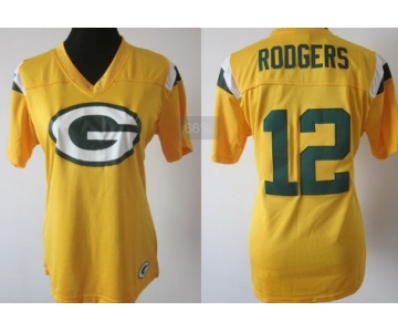 Nike Green Bay Packers #12 Aaron Rodgers 2012 Yellow Womens Field Flirt Fashion Jersey