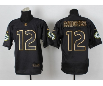 Nike Green Bay Packers #12 Aaron Rodgers 2014 All Black/Gold Elite Jersey