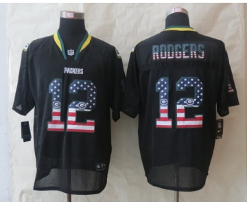 Nike Green Bay Packers #12 Aaron Rodgers 2014 USA Flag Fashion Black Elite Jersey