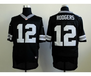 Nike Green Bay Packers #12 Aaron Rodgers Black With White Elite Jersey