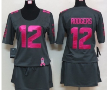 Nike Green Bay Packers #12 Aaron Rodgers Breast Cancer Awareness Gray Womens Jersey