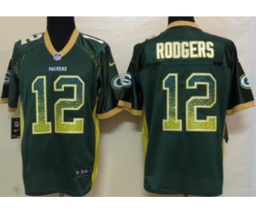Nike Green Bay Packers #12 Aaron Rodgers Drift Fashion Green Elite Jersey