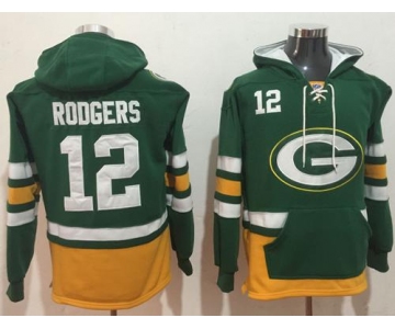 Nike Green Bay Packers #12 Aaron Rodgers Green Gold Name & Number Pullover NFL Hoodie