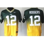 Nike Green Bay Packers #12 Aaron Rodgers Green/Yellow Fadeaway Elite Jersey