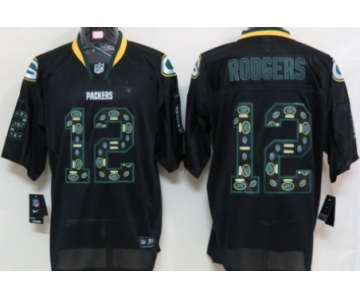 Nike Green Bay Packers #12 Aaron Rodgers Lights Out Black Ornamented Elite Jersey