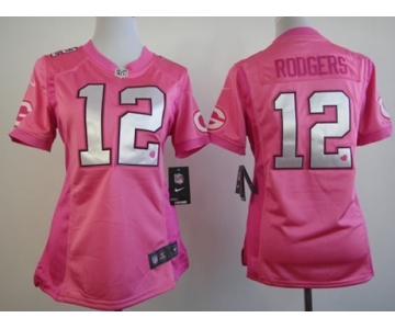 Nike Green Bay Packers #12 Aaron Rodgers Pink Love Womens Jersey