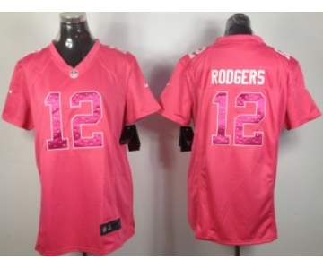 Nike Green Bay Packers #12 Aaron Rodgers Pink Sweetheart Diamond Womens Jersey