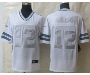 Nike Green Bay Packers #12 Aaron Rodgers Platinum White Limited Jersey