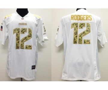 Nike Green Bay Packers #12 Aaron Rodgers Salute to Service White Game Jersey