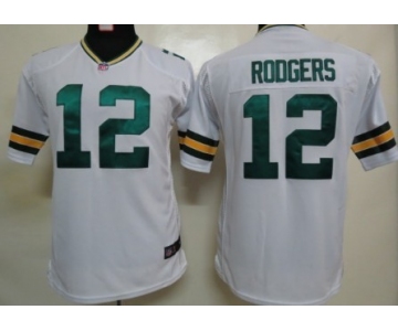 Nike Green Bay Packers #12 Aaron Rodgers White Game Kids Jersey