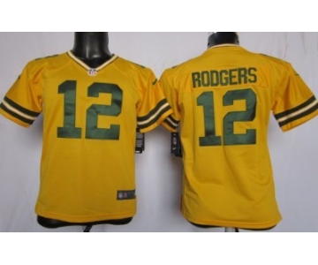Nike Green Bay Packers #12 Aaron Rodgers Yellow Game Kids Jersey