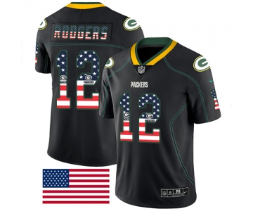 Nike Packers #12 Aaron Rodgers Black Men's Stitched NFL Limited Rush USA Flag Jersey