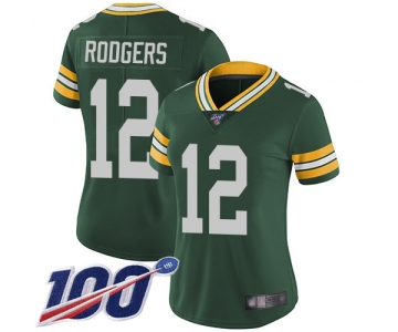 Nike Packers #12 Aaron Rodgers Green Team Color Women's Stitched NFL 100th Season Vapor Limited Jersey
