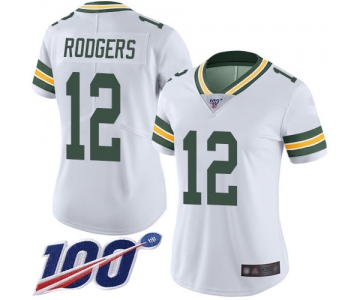 Nike Packers #12 Aaron Rodgers White Women's Stitched NFL 100th Season Vapor Limited Jersey