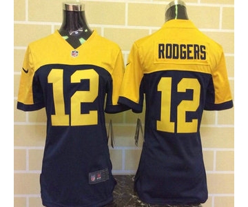 Women's Green Bay Packers #12 Aaron Rodgers Navy Blue With Gold NFL Nike Game Jersey