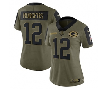 Women's Green Bay Packers #12 Aaron Rodgers Nike Olive 2021 Salute To Service Limited Player Jersey