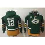 Youth Green Bay Packers #12 Aaron Rodgers NEW Green Pocket Stitched NFL Pullover Hoodie
