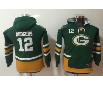 Youth Green Bay Packers #12 Aaron Rodgers NEW Green Pocket Stitched NFL Pullover Hoodie
