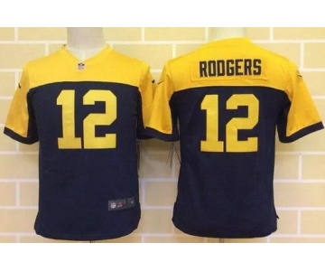 Youth Green Bay Packers #12 Aaron Rodgers Navy Blue Gold Alternate NFL Nike Game Jersey