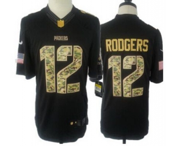 Youth Green Bay Packers #12 Aaron Rodgers Nike Salute To Service Black Limited Jersey
