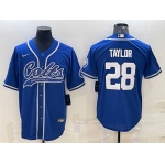 Men's Indianapolis Colts #28 Jonathan Taylor Blue With Patch Cool Base Stitched Baseball Jersey