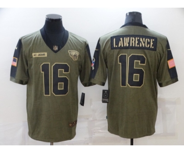Men's Jacksonville Jaguars #16 Trevor Lawrence 2021 Olive Salute To Service Limited Stitched Jersey