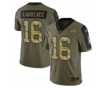 Men's Olive Jacksonville Jaguars #16 Trevor Lawrence 2021 Camo Salute To Service Limited Stitched Jersey