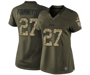 Jaguars #27 Leonard Fournette Green Women's Stitched Football Limited 2015 Salute to Service Jersey