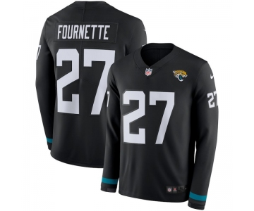 Men Jacksonville Jaguars 27 Leonard Fournette Black Nike Therma Long Sleeve Jersey