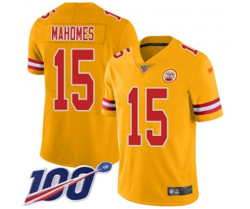 Chiefs #15 Patrick Mahomes Gold Men's Stitched Football Limited Inverted Legend 100th Season Jersey