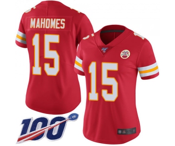 Chiefs #15 Patrick Mahomes Red Team Color Women's Stitched Football 100th Season Vapor Limited Jersey
