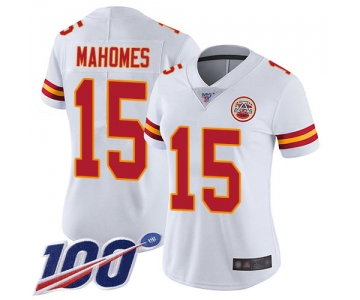 Chiefs #15 Patrick Mahomes White Women's Stitched Football 100th Season Vapor Limited Jersey