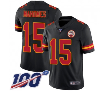 Kansas City Chiefs #15 Patrick Mahomes Black Men's Stitched Football Limited Rush 100th Season Jersey
