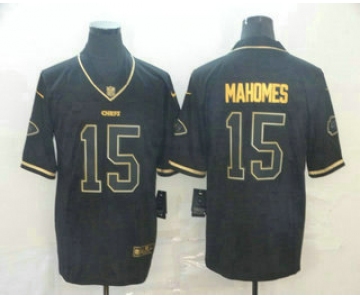 Men's Kansas City Chiefs #15 Patrick Mahomes Black 100th Season Golden Edition Jersey