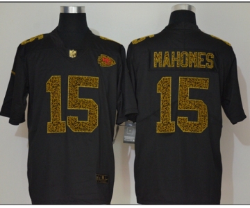 Men's Kansas City Chiefs #15 Patrick Mahomes Black 2020 Nike Flocked Leopard Print Vapor Limited NFL Jersey