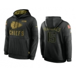 Men's Kansas City Chiefs #15 Patrick Mahomes Black 2020 Salute To Service Sideline Performance Pullover Hoodie