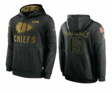 Men's Kansas City Chiefs #15 Patrick Mahomes Black 2020 Salute To Service Sideline Performance Pullover Hoodie