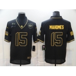 Men's Kansas City Chiefs #15 Patrick Mahomes Black Gold 2020 Salute To Service Stitched NFL Nike Limited Jersey