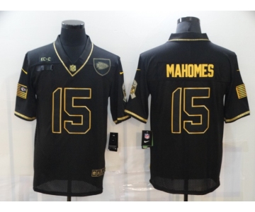 Men's Kansas City Chiefs #15 Patrick Mahomes Black Gold 2020 Salute To Service Stitched NFL Nike Limited Jersey
