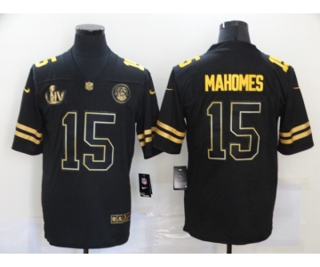 Men's Kansas City Chiefs #15 Patrick Mahomes Black Super Bowl LIV Golden Edition Jersey