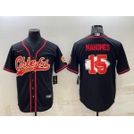 Men's Kansas City Chiefs #15 Patrick Mahomes Black Team Big Logo With Patch Cool Base Stitched Baseball Jersey